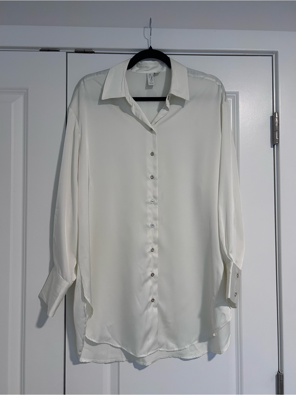 Joie Cream Button-Up Silk Dress Shirt oversized